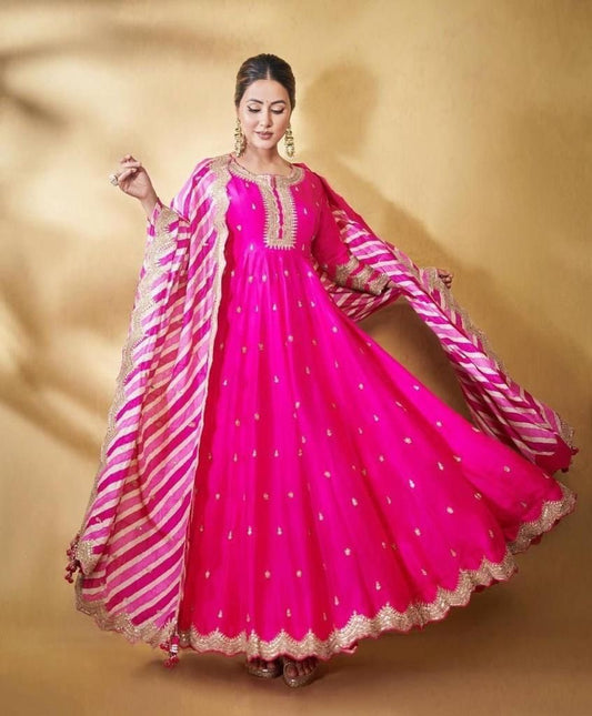 Bollywood Inspired Anarkali Suit and Dupatta for women, Designer Salwar Kameez Readymade, 3 piece Designer Anarkali gown/Kurti Silk gown