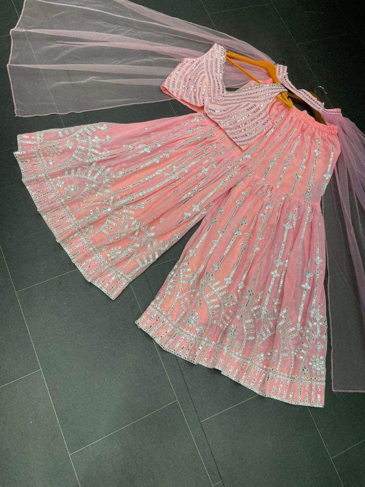 Pink Sharara Suit Indian Designer Wedding Salwar Suit Ready to Wear Sharara Suit Salwar Kameez Partywear Lehenga Suit