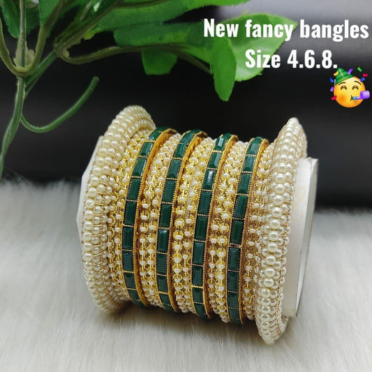 Lucentarts jewellery  Green Kundan Stone Bangles Set
