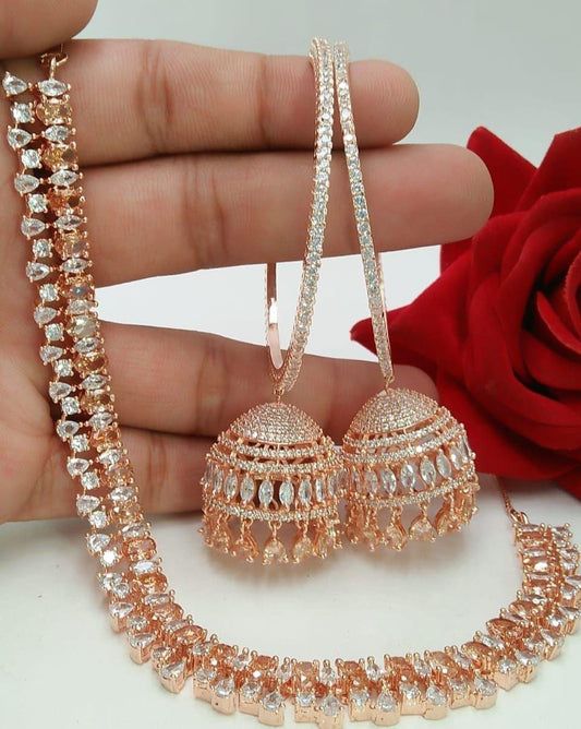 Beautiful Diamond necklace set American Diamond CZ Stones Necklace Set Elegant Jewelry Indian Jewelry Bollywood Jewelry