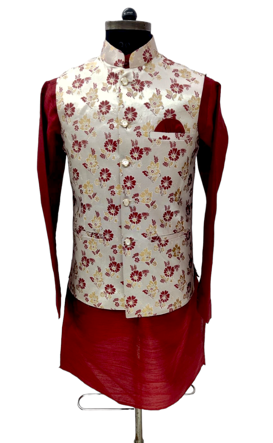 Red silk Blend Nehru Jacket