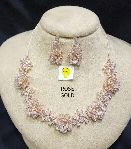 American Diamond (AD) Set | Rose Gold Plated Neckless Set