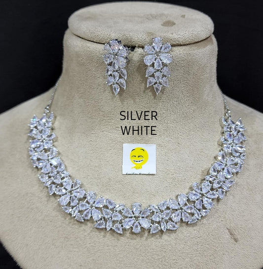 American Diamond Set | Silver White