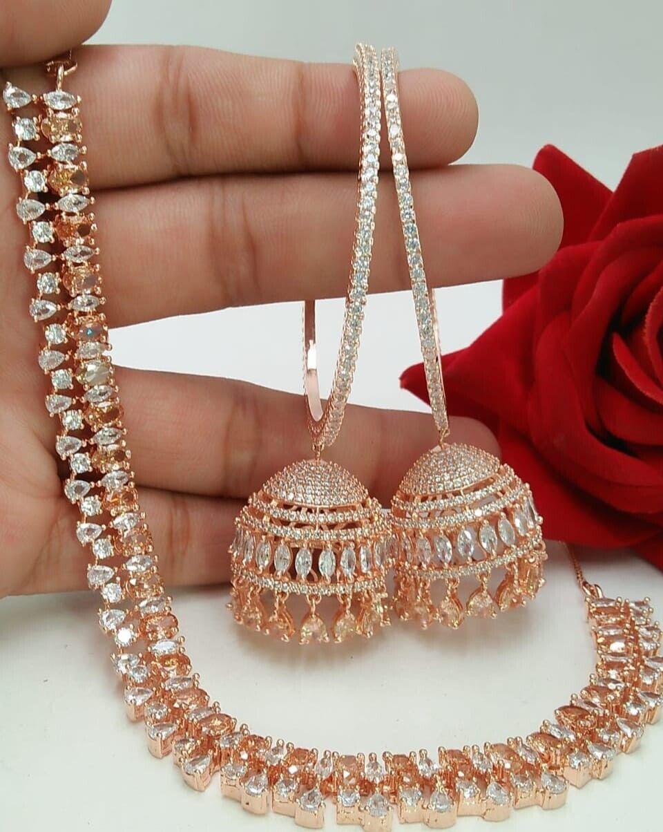 American Diamond (AD) Rose Gold Neckless Set