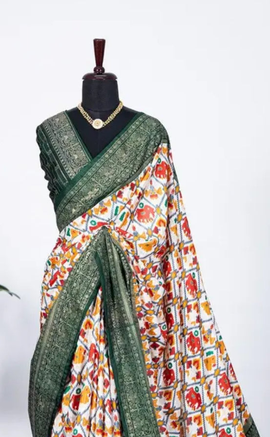 Dola Silk Sari made with Geometric Design and Foil Work