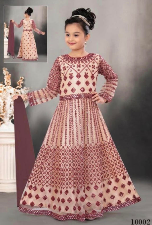 Kids Embroidery Gown/ Maroon color