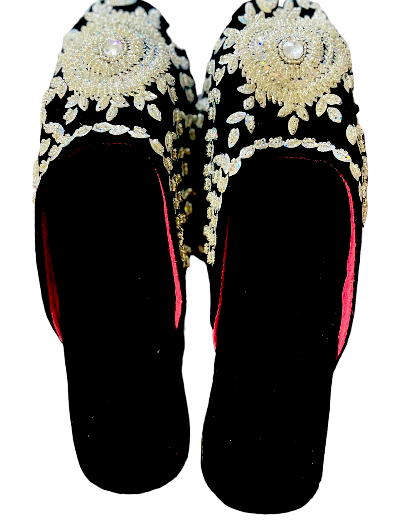 Stylish Handmade Makhmali Slipper with Sitara and pote embroidery