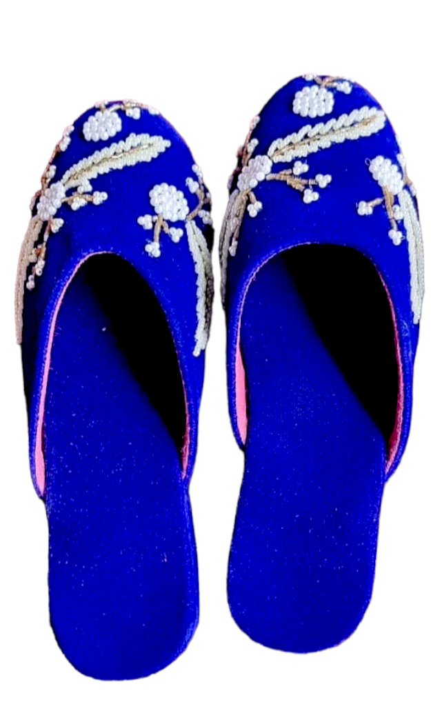 Stylish Handmade Makhmali Slipper with Sitara and pote embroidery