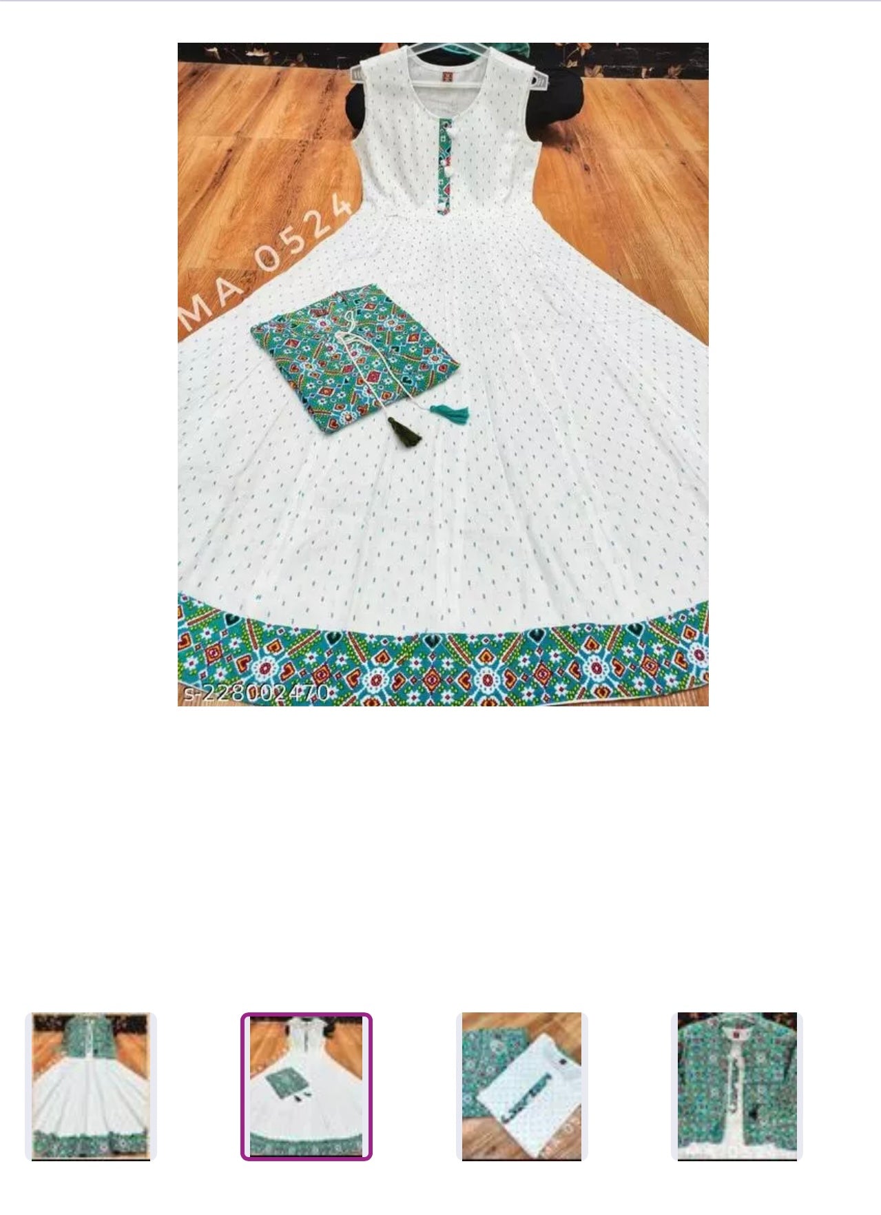 White & Sea Green Ethnic Motifs Printed Anarkali Kurta