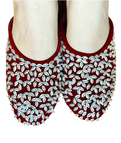 Stylish Handmade Makhmali Slipper with Sitara and pote embroidery with heel