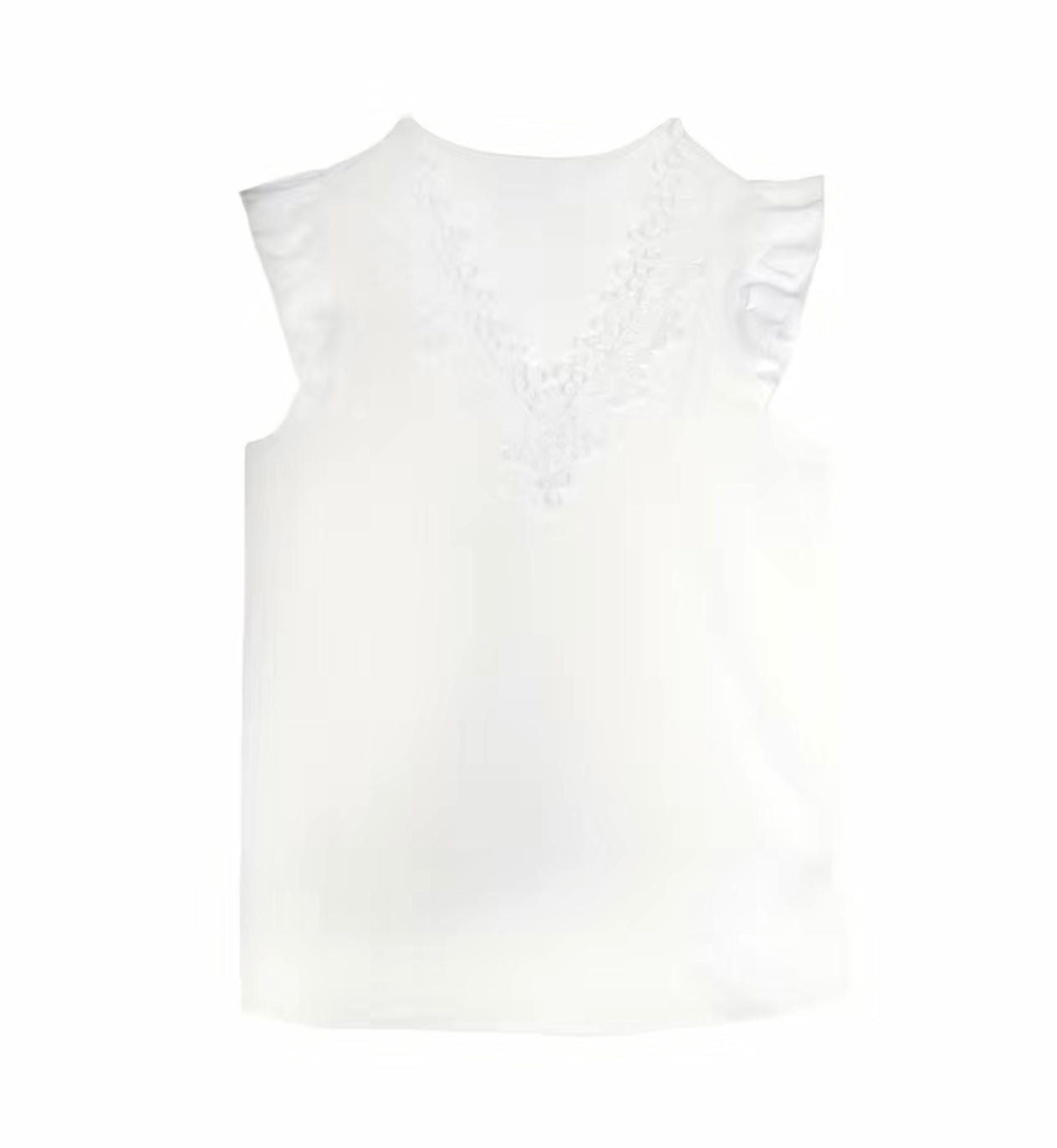 Lace Stitching Ruffle Trim T-Shirt