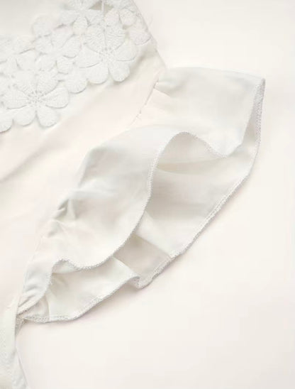 Lace Stitching Ruffle Trim T-Shirt