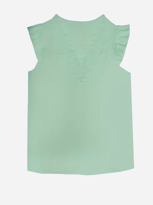 Lace Stitching Ruffle Trim T-Shirt