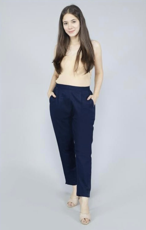 Summer Cotton Pants | Women Regular Fit Black Cotton Blend Trousers