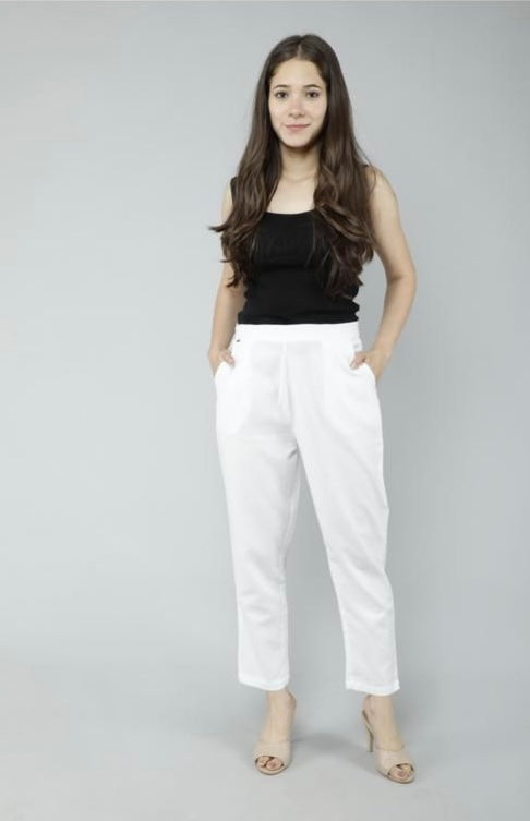 Summer Cotton Pants | Women Regular Fit Black Cotton Blend Trousers