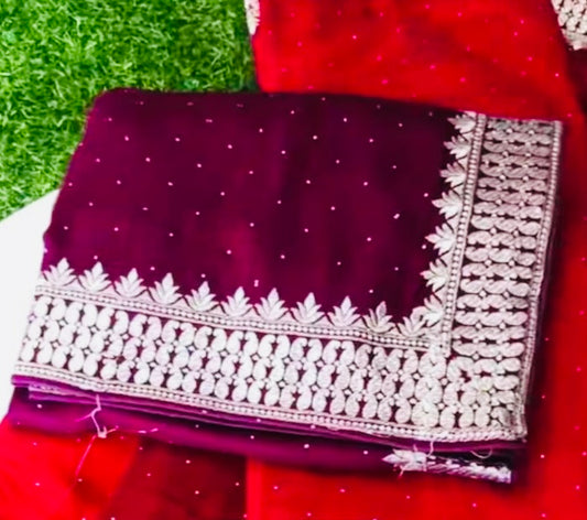Silver Thread Boarder Embroidery Silk Sari