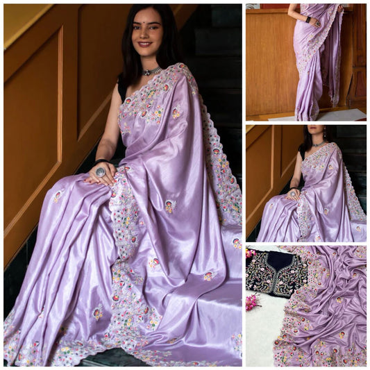 Silk saree with thread embroidery