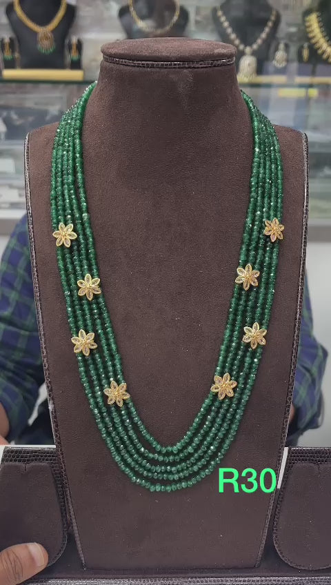Green Emerald Hydro-crystal Beads Mala With AD Star Pendants