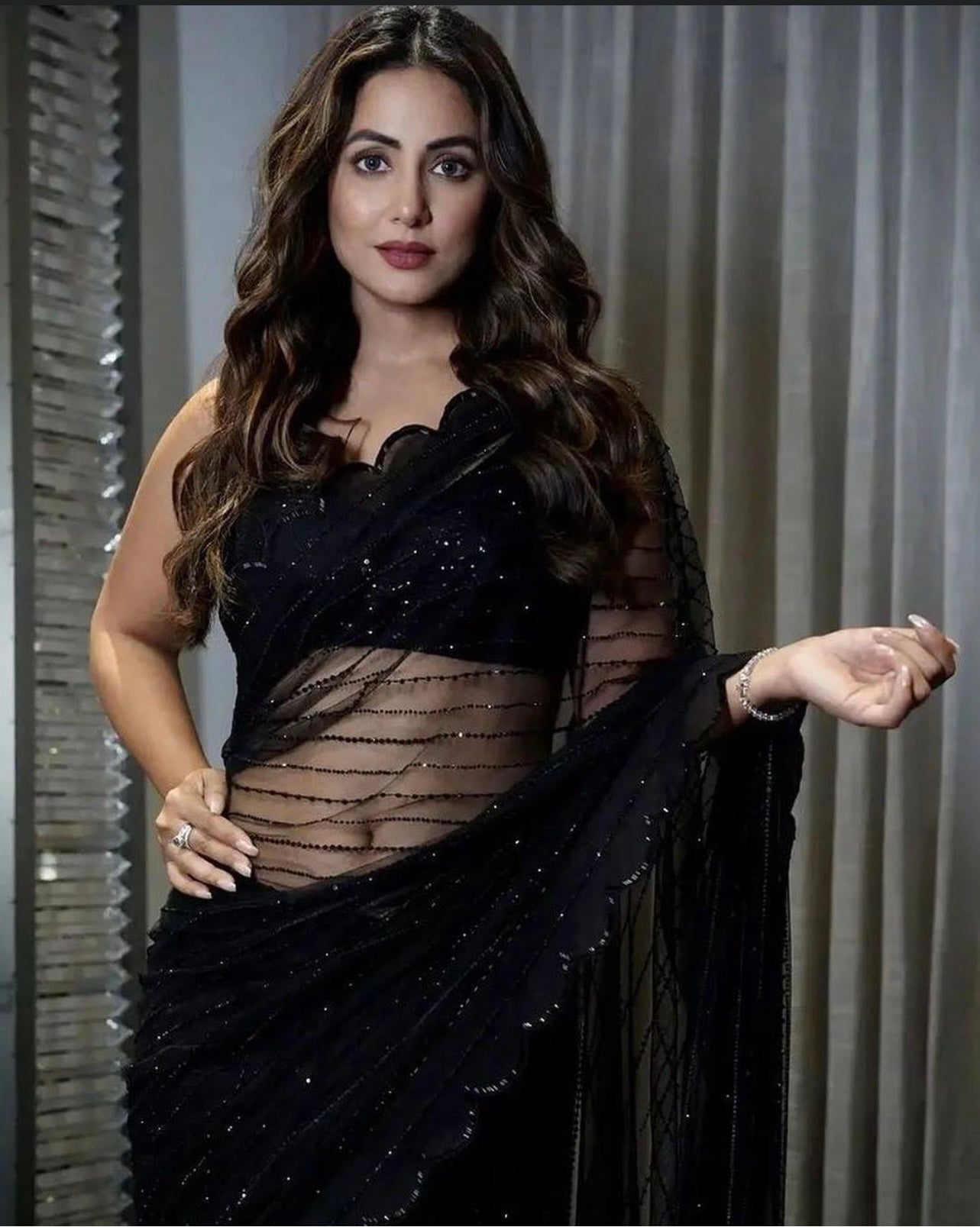 Women Black Georgette Embroidered Work Saree | ready to wear | Already plated sari. Fall and Pico done.
