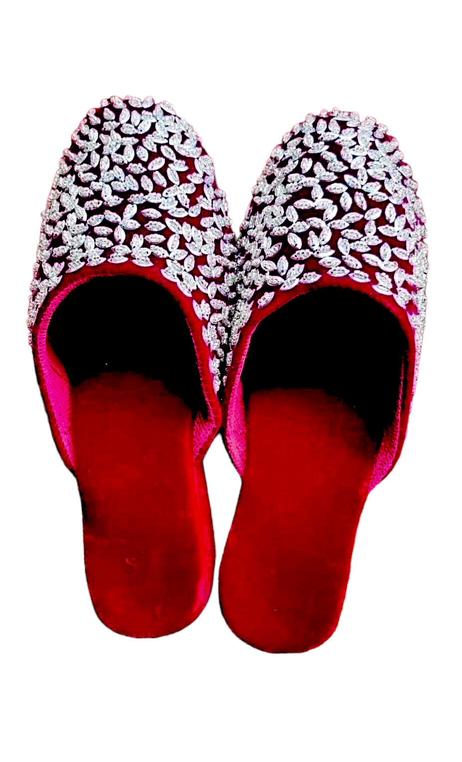 Stylish Handmade Makhmali Slipper with Sitara and pote embroidery with heel