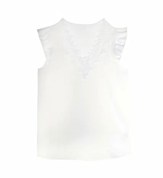 Lace Stitching Ruffle Trim T-Shirt